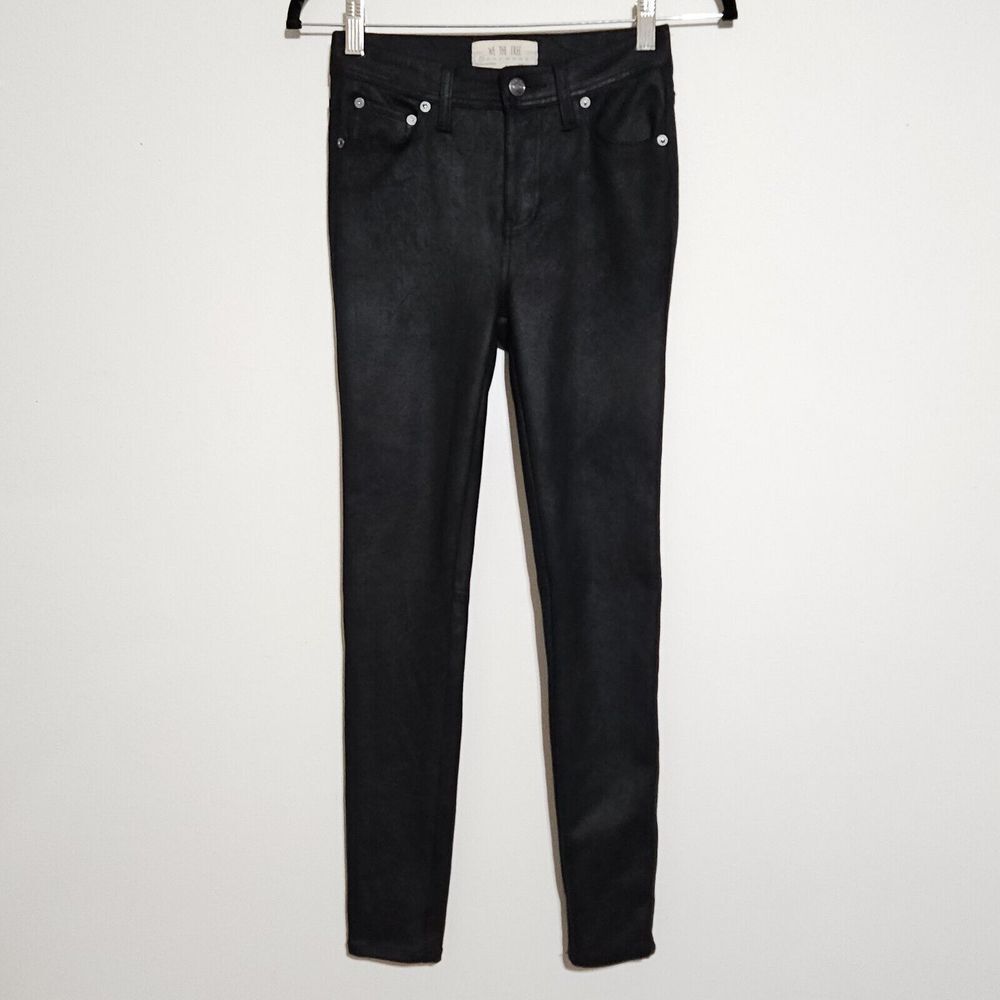 We The Free Pants Size 24 Soft Faux Suede‎ Coated Black Jeans Skinny Leg Moto